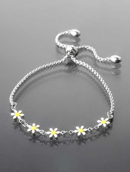 Prosperk Řetízkový náramek z chirurgické oceli kopretiny stříbrná