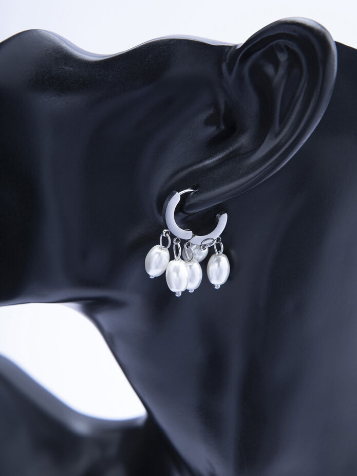 Prosperk Kruhové náušnice z leštěné chirurgické oceli s perličkami stříbrná