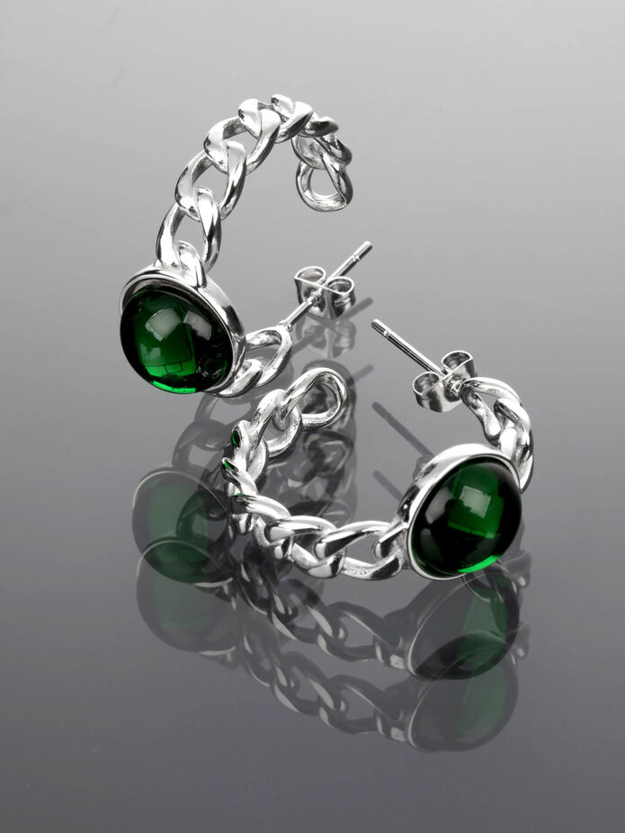 Prosperk Náušnice kruhy se zeleným kamenem