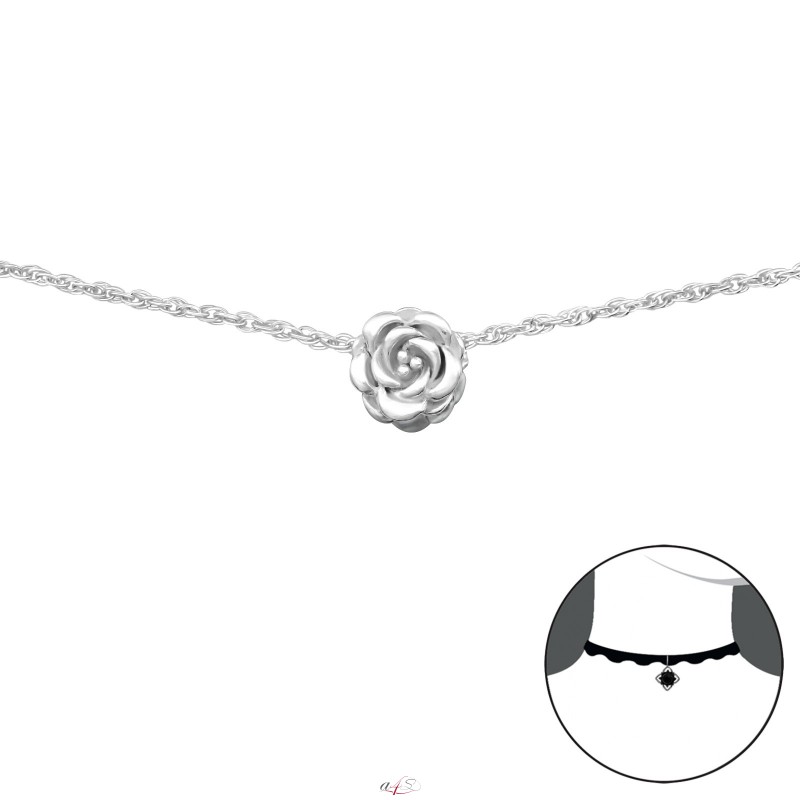 Prosperk Náhrdelník choker stříbrný s růžičkou
