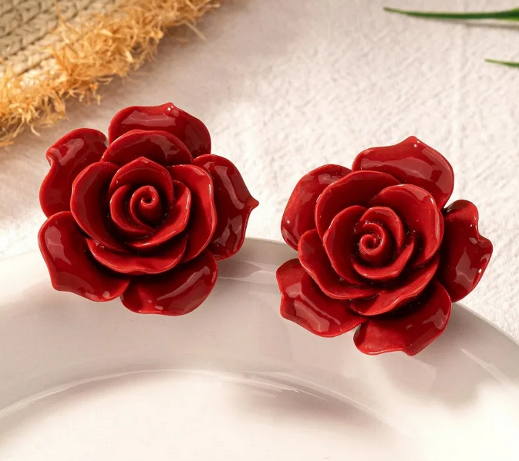 Prosperk Náušnice červené velké růže
