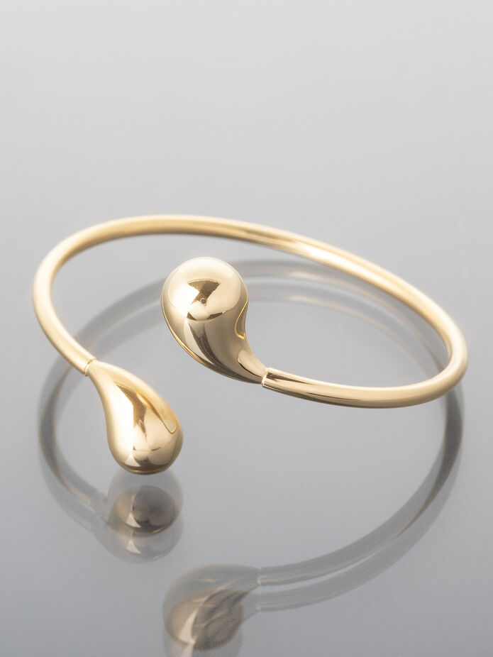 Prosperk Elegantní pevný náramek z leštěné chirurgické oceli zlaté barvy, kuličky zlatá