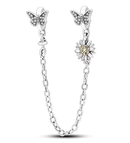 Prosperk Korálek na náramek s řetízkem s motýlky a kytičkou