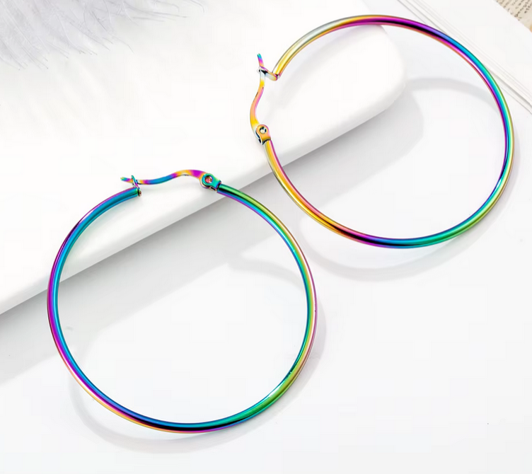 Prosperk Náušnice duhové ocelové kruhy 2,5cm