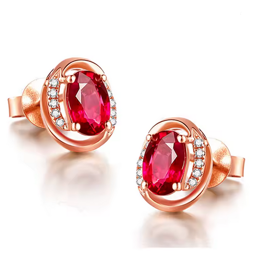 Prosperk Náušnice rose gold s červeným zirkonem