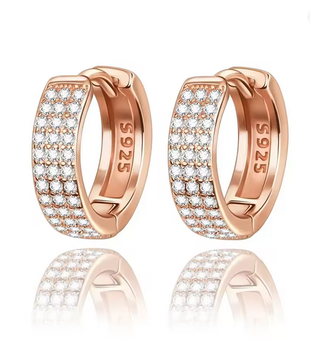 Prosperk Náušnice kroužky rose gold s dvojitými kamínky