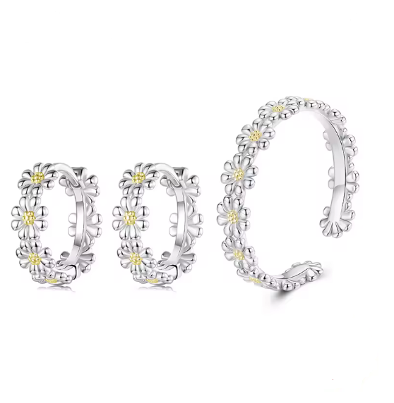 Prosperk Souprava prstýnek a náušnice sedmikrásky