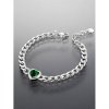 Náramek ocelový zelené srdíčko stříbrný