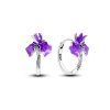 Stříbrné náušnice kroužky s Orchidejí - fialový
