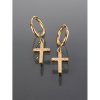 Kruhové náušnice s přívěsky křížků s čirými krystaly z chirurgické oceli - zlatá