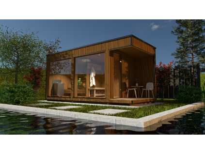 luxury modern sauna 2.3x5.4 m visualisation in the nature