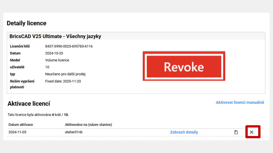 Jak zrušit licenci BricsCAD (REVOKE)