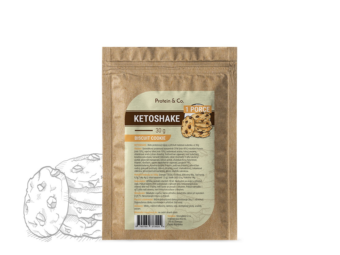 Protein & Co. Ketoshake  – 1 porce 30 g Vyber si z těchto lahodných příchutí: Biscuit cookie