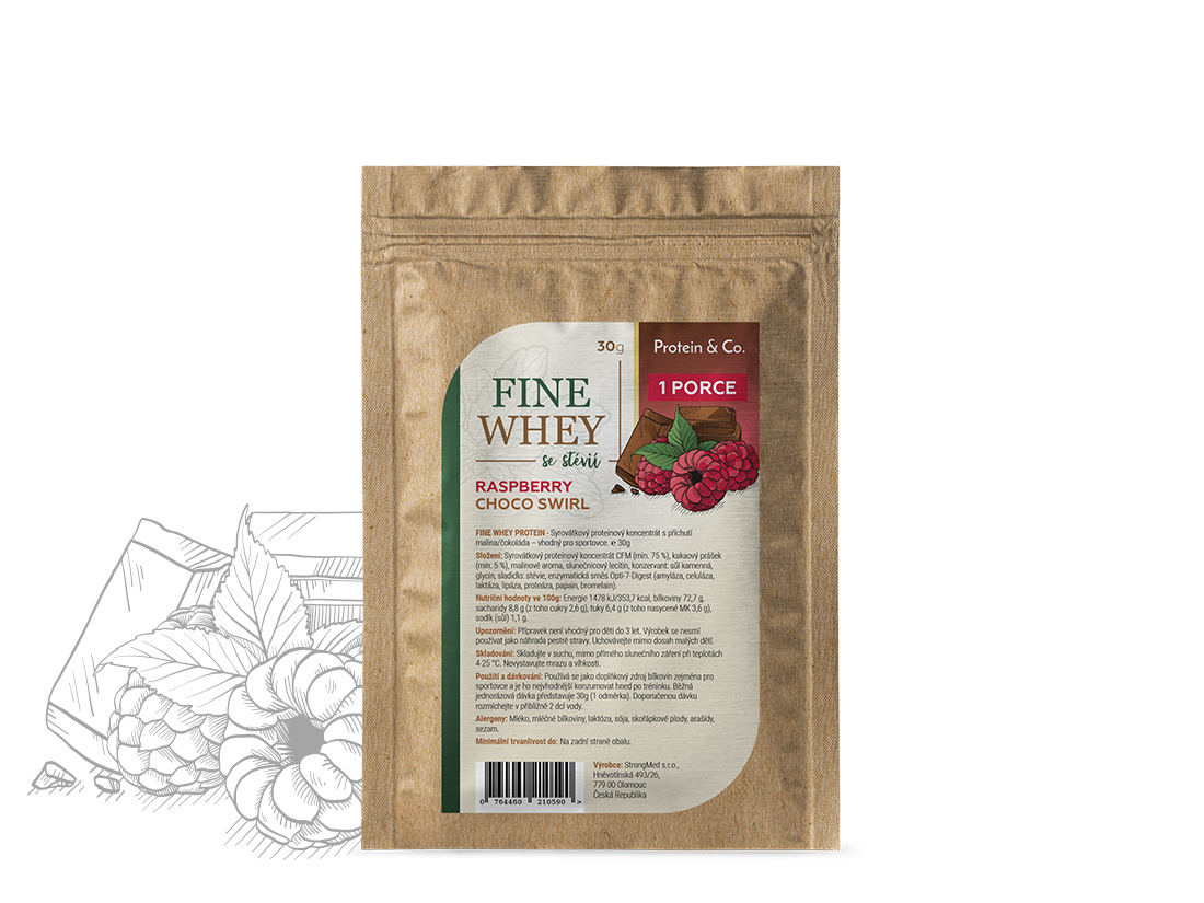 Levně Protein & Co. FINE WHEY – přírodní protein slazený stévií – 30 g Vyber si z těchto lahodných příchutí: Raspberry choco swirl