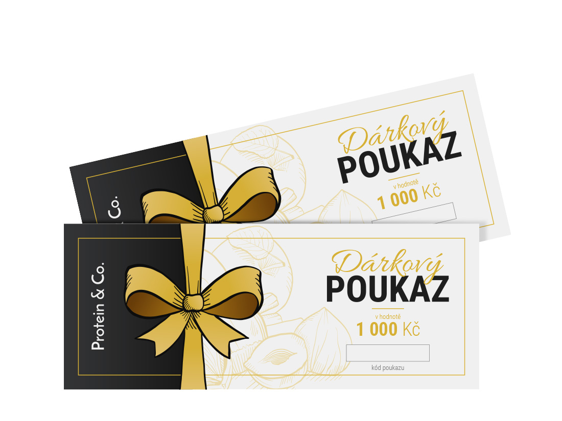 Protein&Co. Dárkový poukaz 500 Kč, 1 000 Kč, 1500 Kč Hodnota: 1 000 Kč