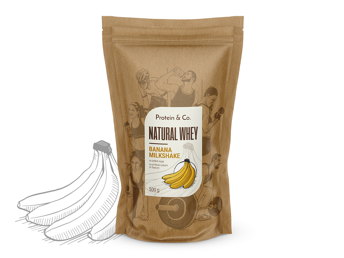 Levně Protein&Co. Natural Whey 1 kg Váha: 500 g, Vyber si z těchto lahodných příchutí: Banana milkshake
