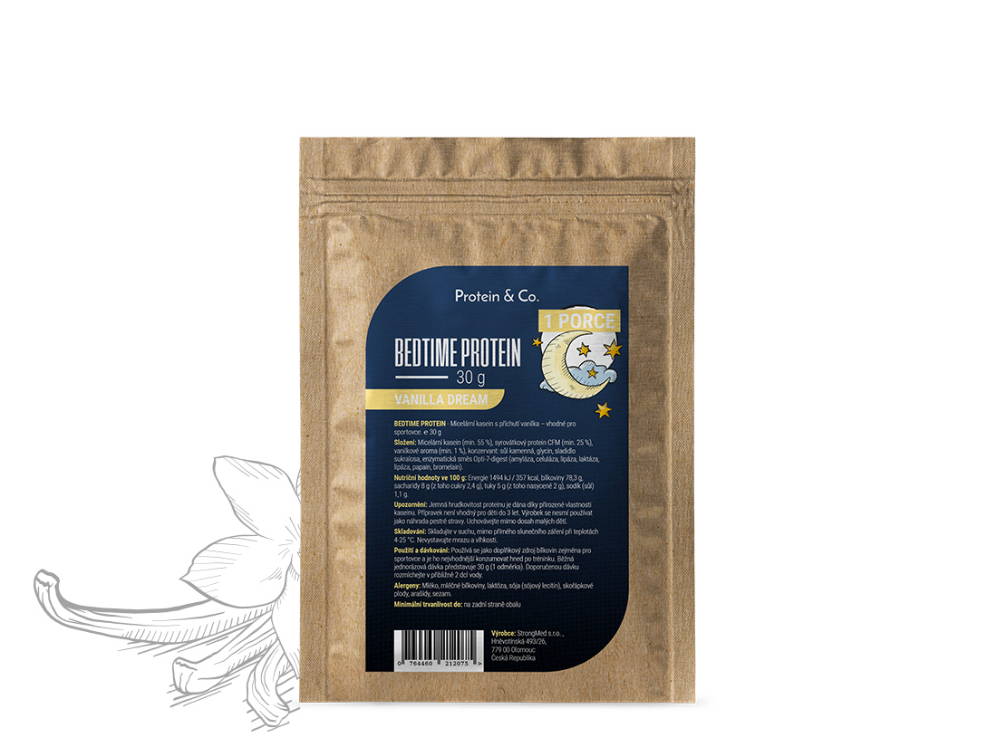 Protein & Co. BEDTIME PROTEIN – 1 porce 30 g Vyber si z těchto lahodných příchutí: Vanilla dream