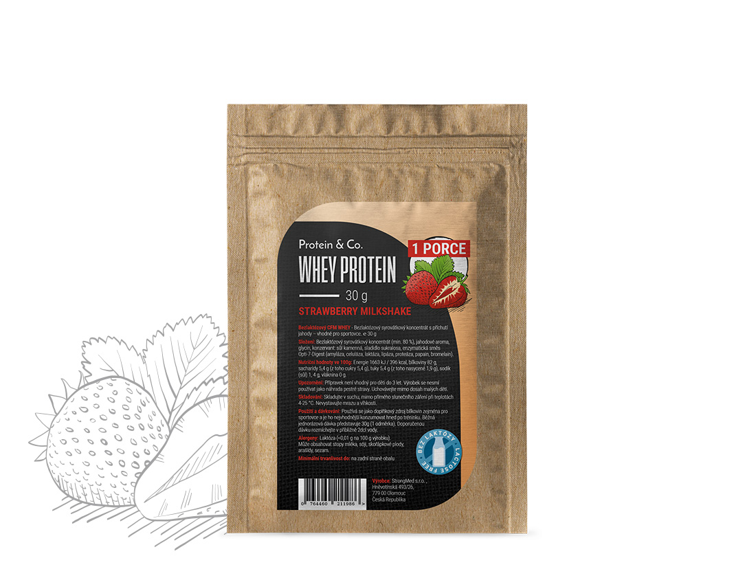 Levně Protein & Co. Bezlaktózový CFM Whey – 1 porce 30 g Vyber si z těchto lahodných příchutí: Strawberry milkshake