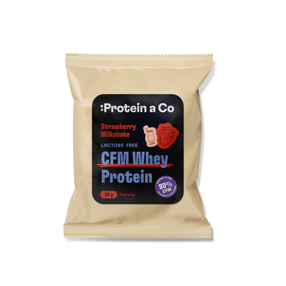 Protein & Co. Bezlaktózový CFM Whey - 1 porce 30 g Zvol příchuť: Strawberry milkshake Obrázek