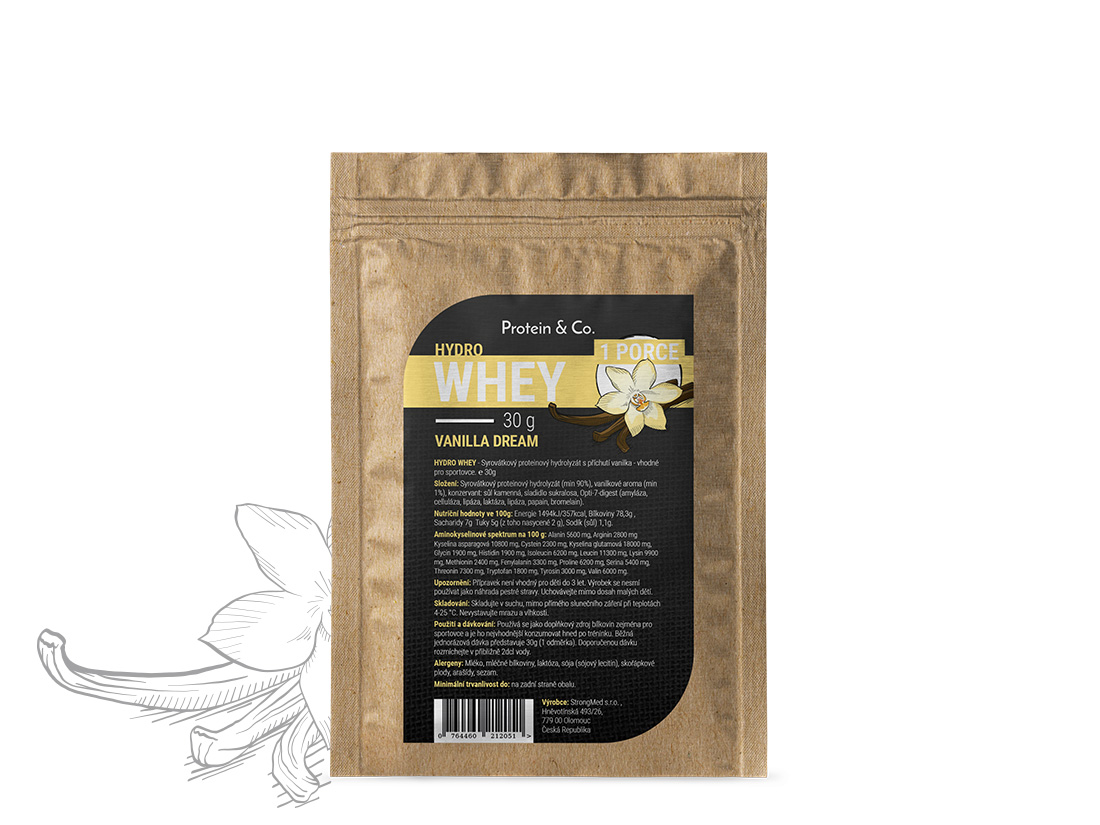 Levně Protein & Co. HYDRO WHEY – 1 porce 30 g Vyber si z těchto lahodných příchutí: Vanilla dream