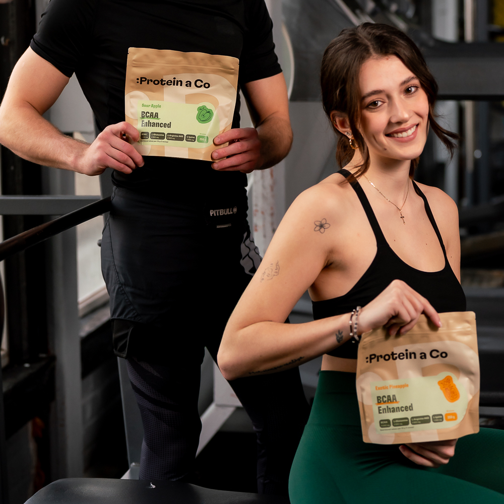 Protein&Co. BCAA ENHANCED - komplex aminokyselin 250g Váha: 250 g, Zvol příchuť: melon sorbet Obrázek