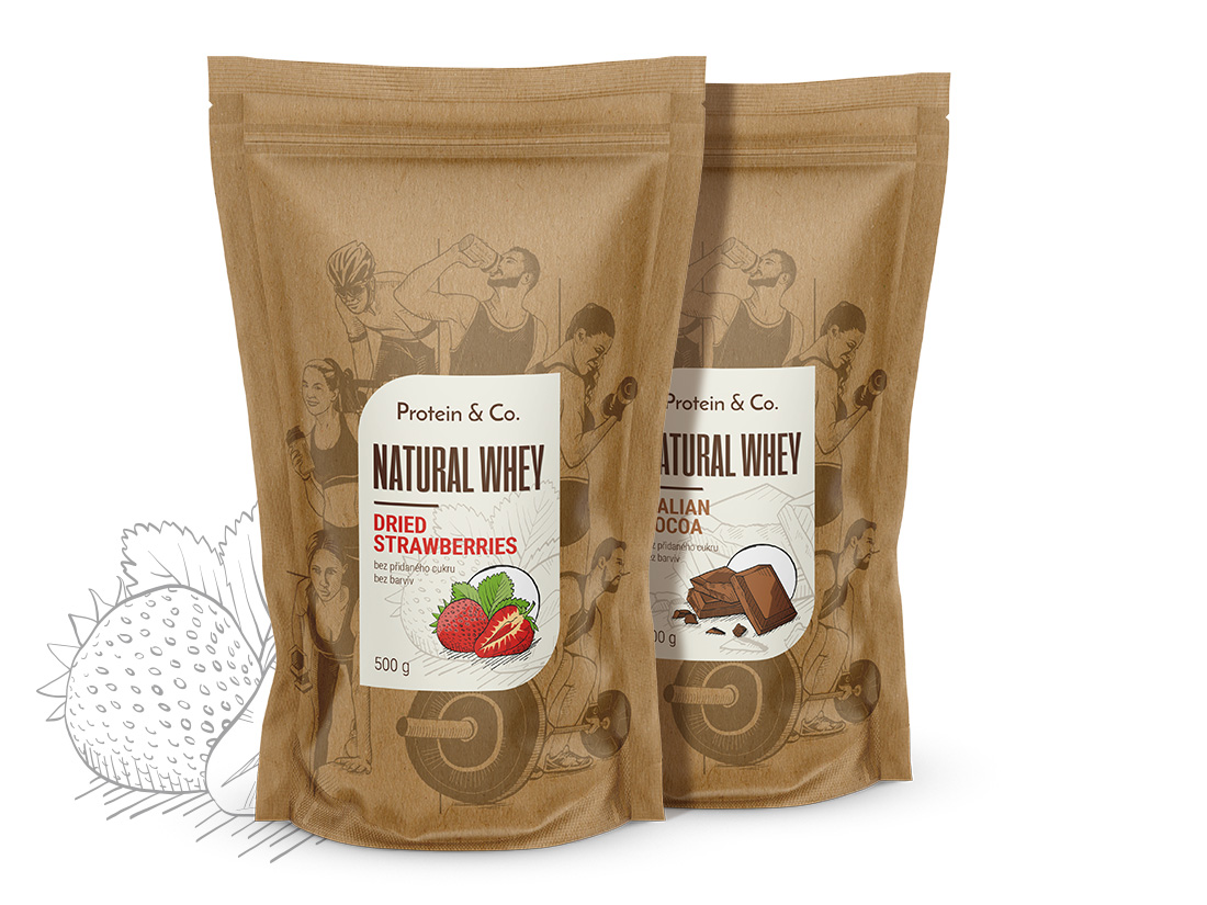 Protein&Co. NATURAL WHEY – prémiový protein bez chemie 2 kg Vyber si z těchto lahodných příchutí: Italian cocoa, Vyber si z těchto lahodných příchutí: Dried strawberries
