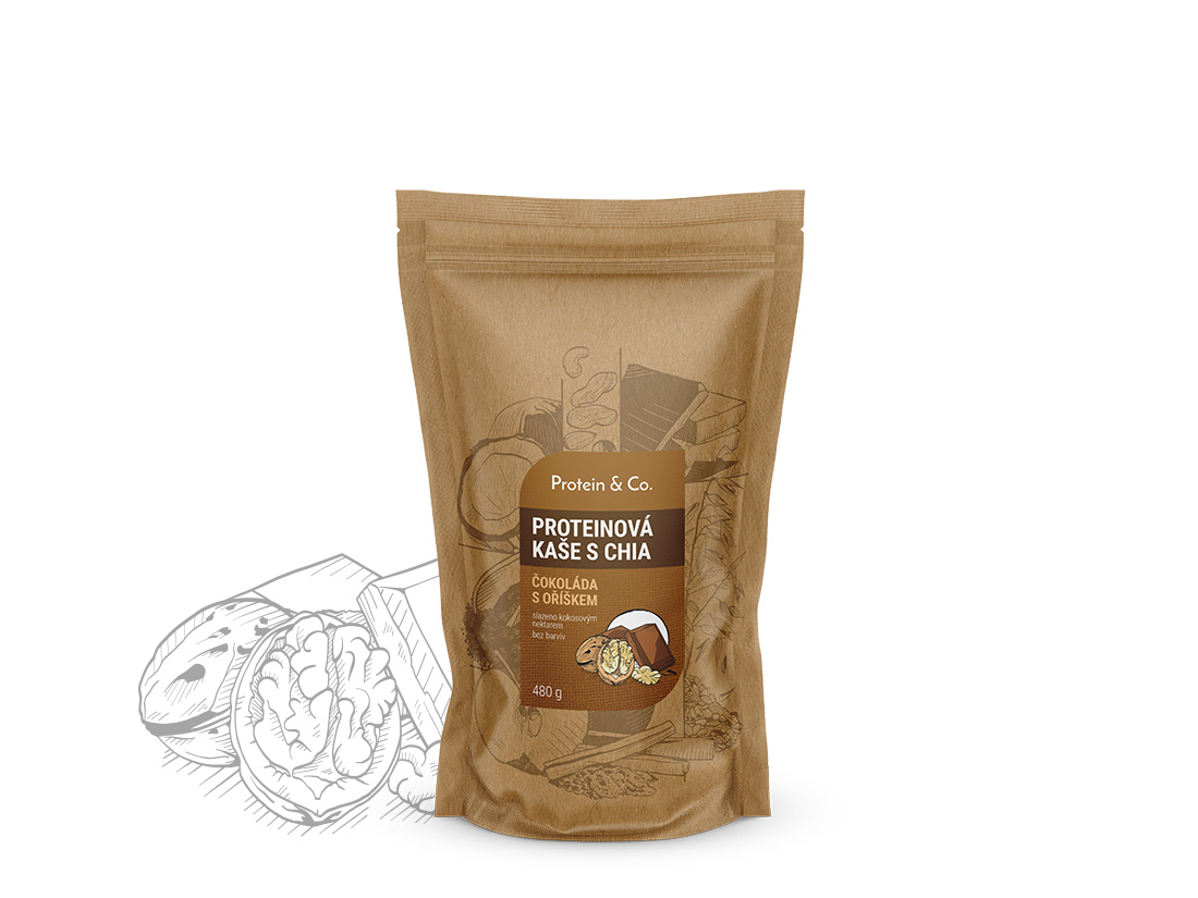 Levně Protein&co. proteinová kaše s chia 480 g Vyber si z těchto lahodných příchutí: Čokoláda s vlašským ořechem