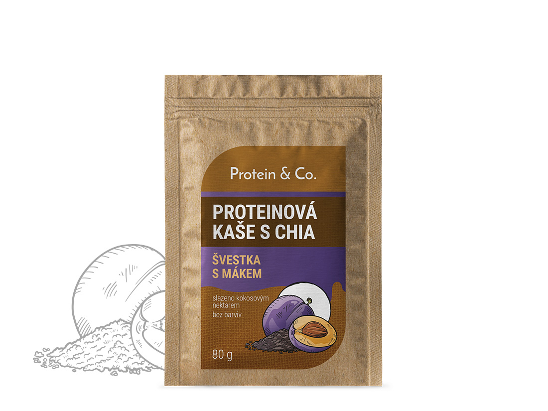 Levně Protein&co. proteinová kaše s chia 80 g Vyber si z těchto lahodných příchutí: Švestka s mákem