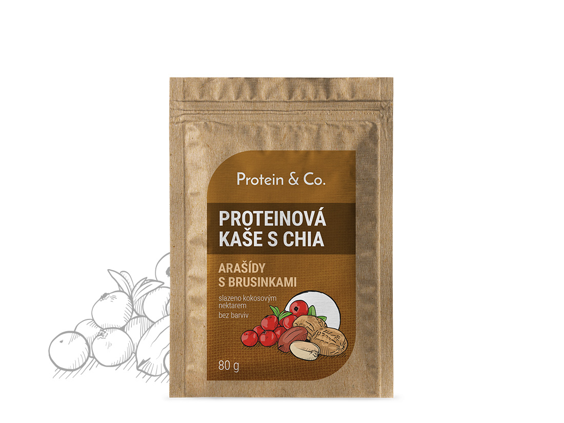 Levně Protein&co. proteinová kaše s chia 80 g Vyber si z těchto lahodných příchutí: Arašídy s brusinkami