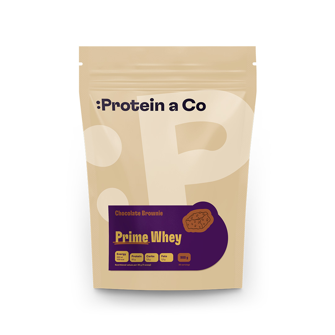 Protein a Co PRIME WHEY 900 g Vyber si z těchto lahodných příchutí: Chocolate brownie