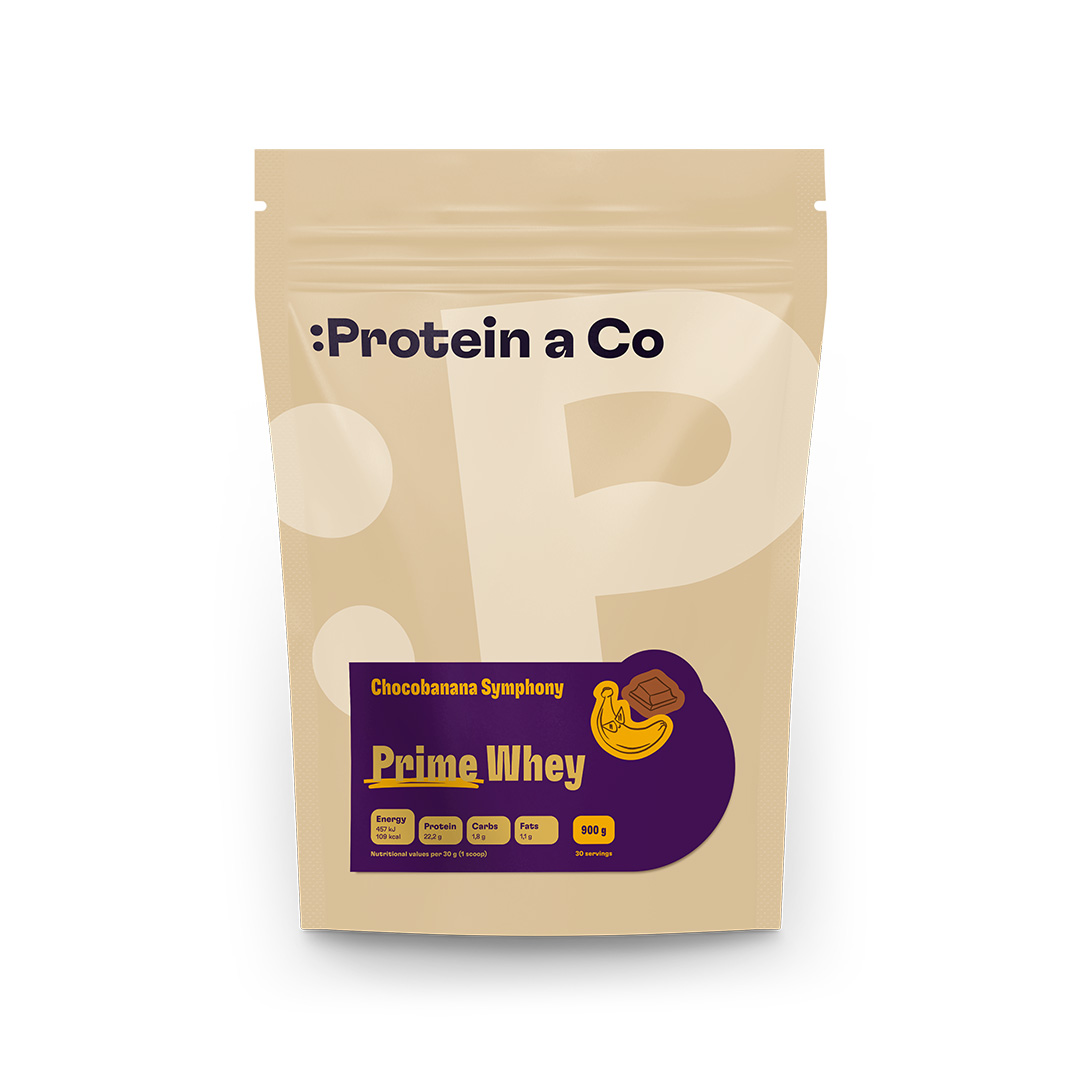 Protein a Co PRIME WHEY 900 g Vyber si z těchto lahodných příchutí: Chocobanana symphony