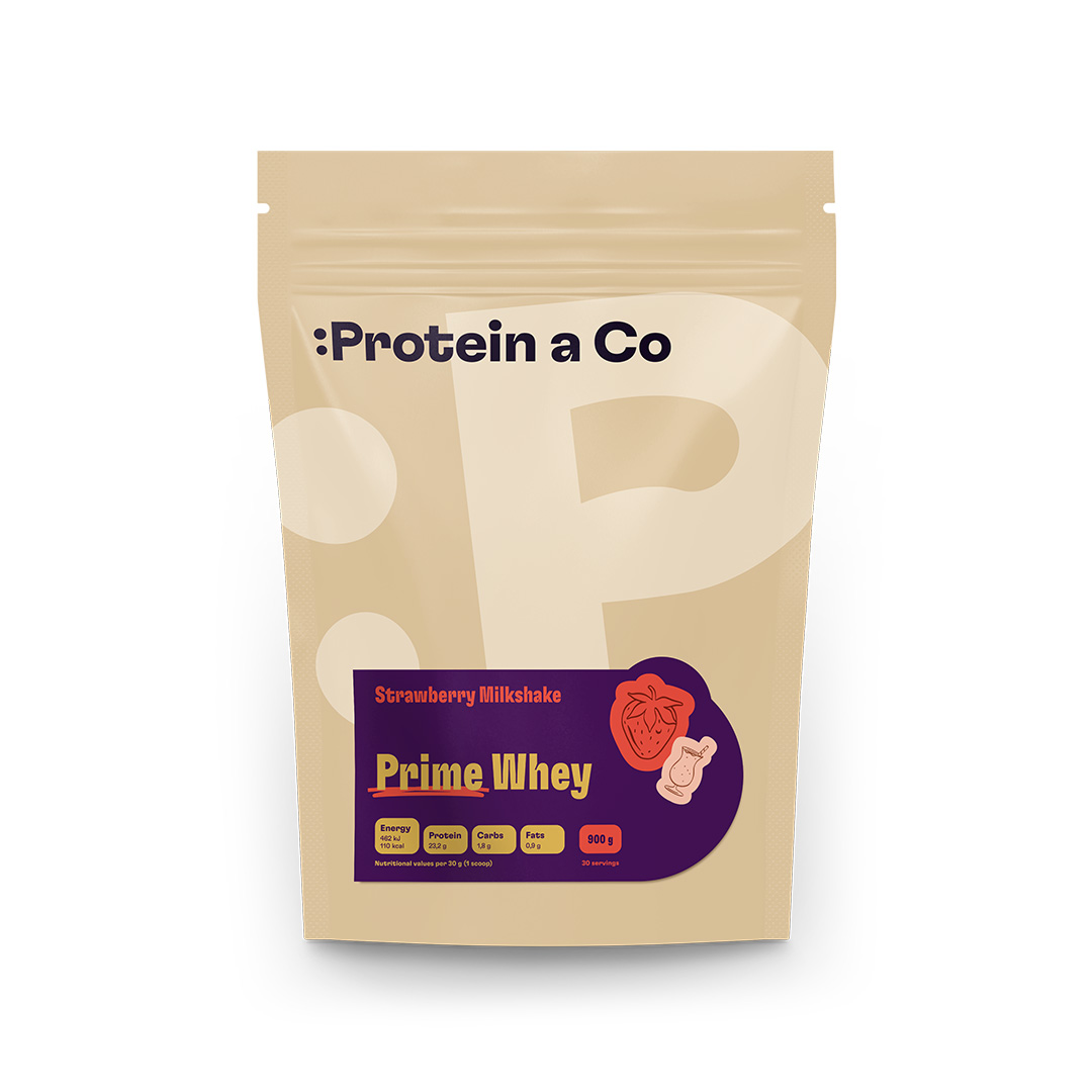 Protein a Co PRIME WHEY 900 g Vyber si z těchto lahodných příchutí: Strawberry milkshake