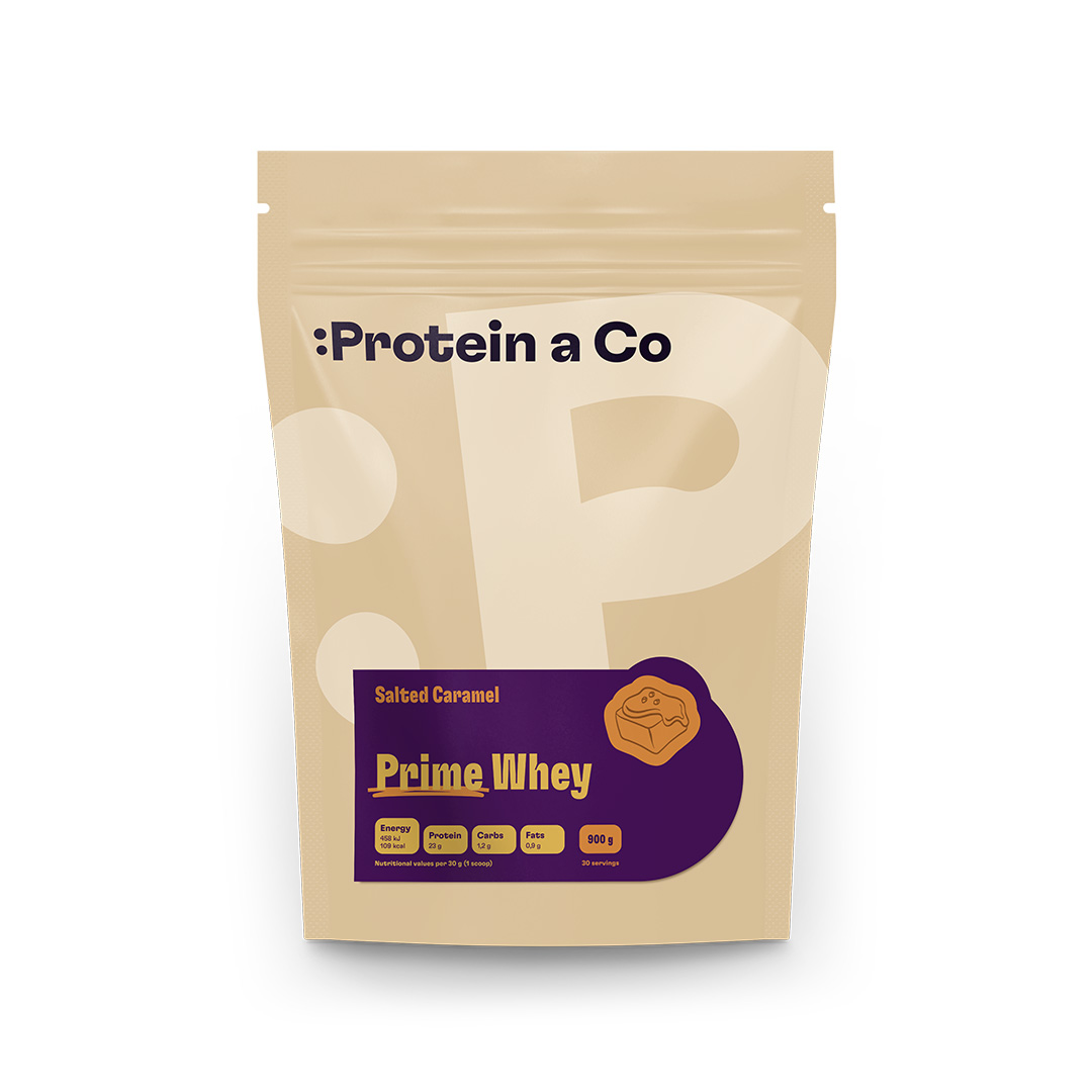 Protein a Co PRIME WHEY 900 g Vyber si z těchto lahodných příchutí: Salted caramel