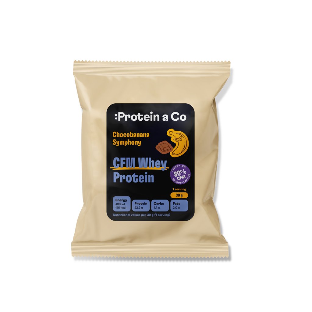 Protein a Co Akce CFM WHEY PROTEIN 80 – 1 porce 30 g – Chocobanana symphony