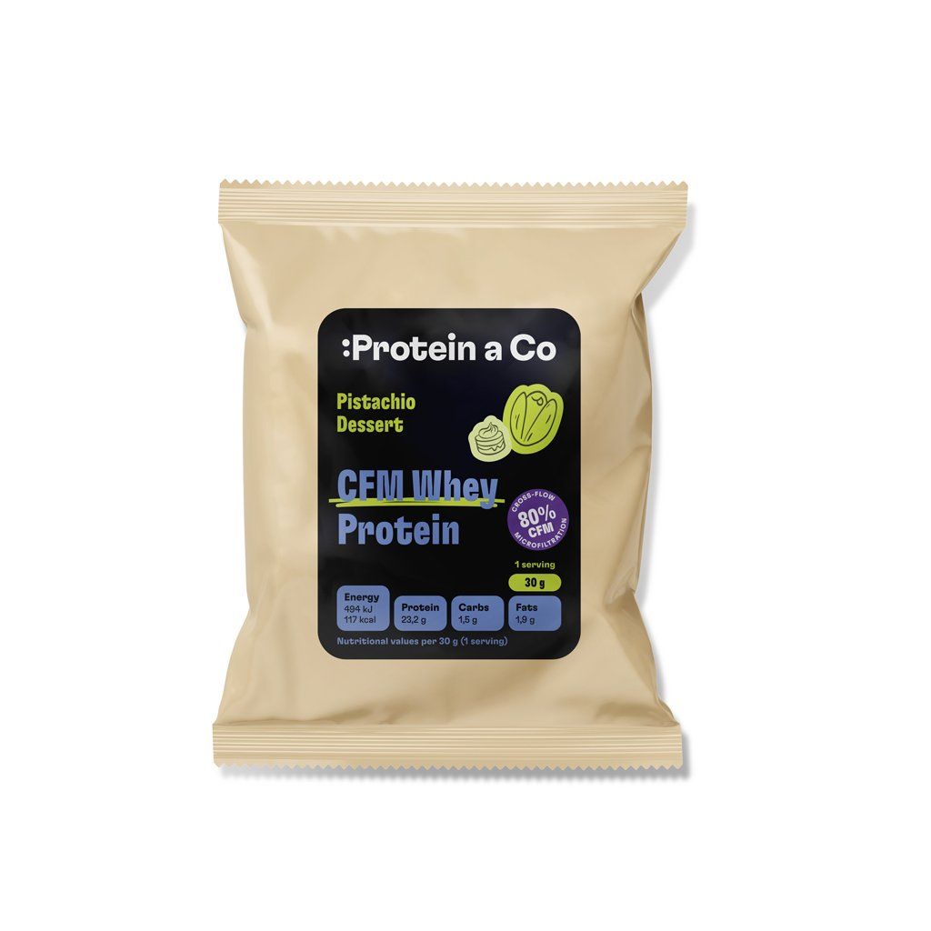 Protein a Co Akce CFM WHEY PROTEIN 80 – 1 porce 30 g – Pistachio dessert