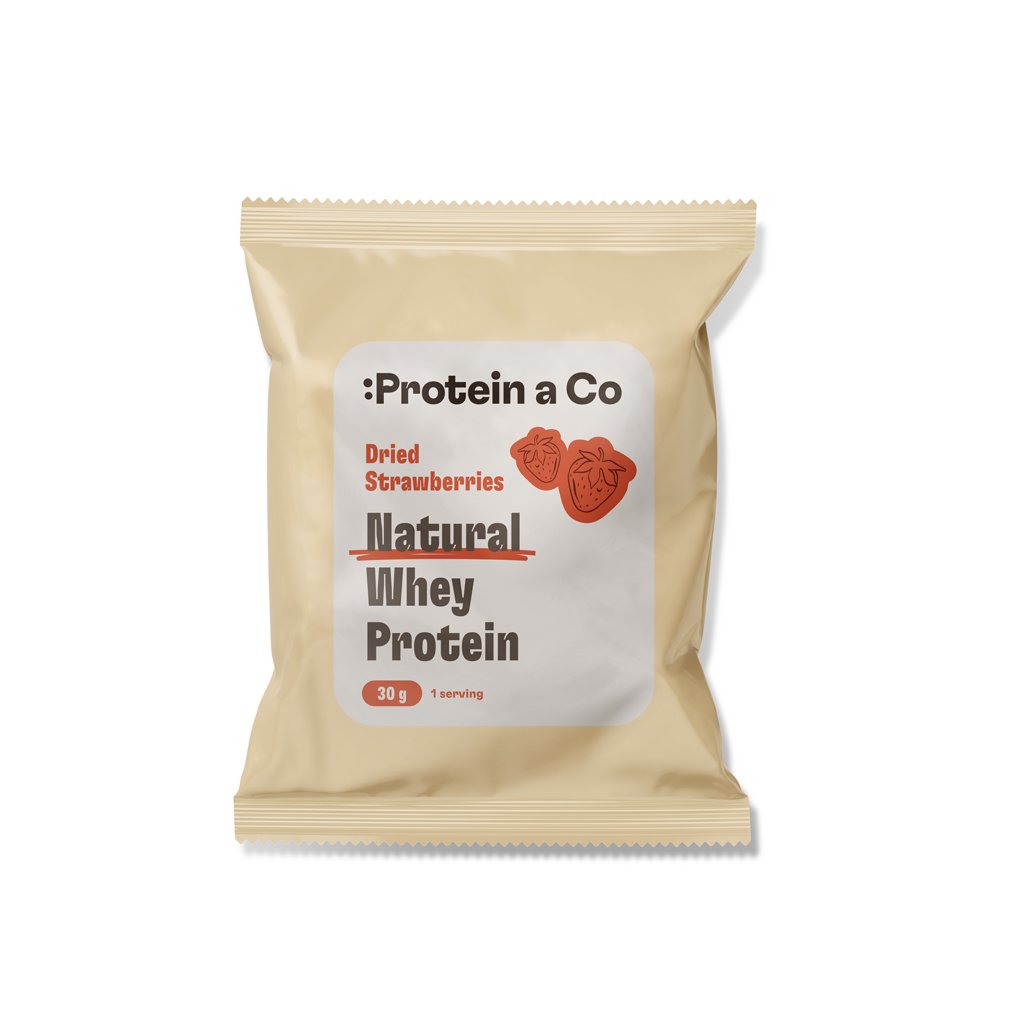 Protein a Co Akce NATURAL WHEY – 1 porce 30 g – Dried strawberries