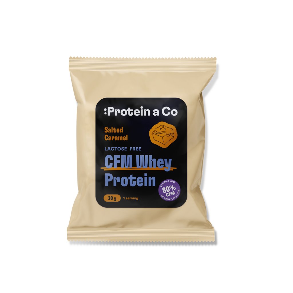 Protein a Co Akce Bezlaktózový CFM Whey – 1 porce 30 g – Salted caramel