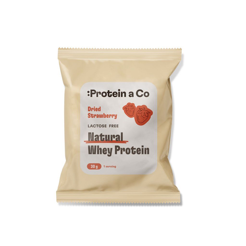 Protein a Co Akce Bezlaktózový NATURAL WHEY – 1 porce 30 g – Dried strawberries