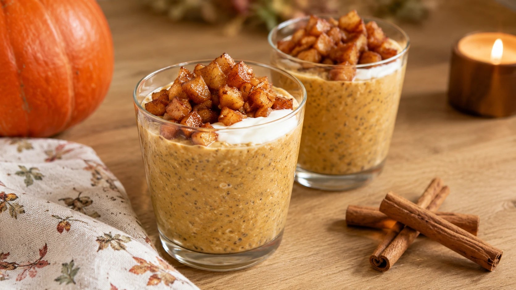 Pumpkin spice overnight oats s karamelizovanými jablky