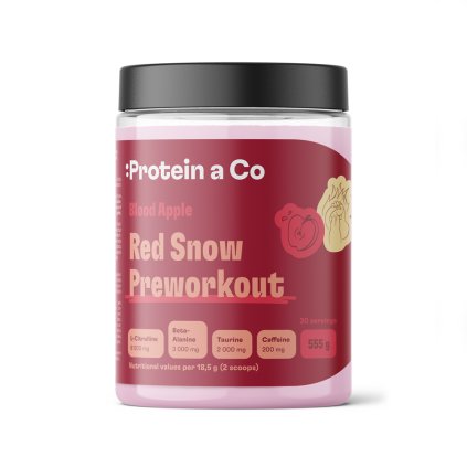 PaCo RED SNOW PREWORKOUT 555g doza1000ml label 280x100 Blood Apple print