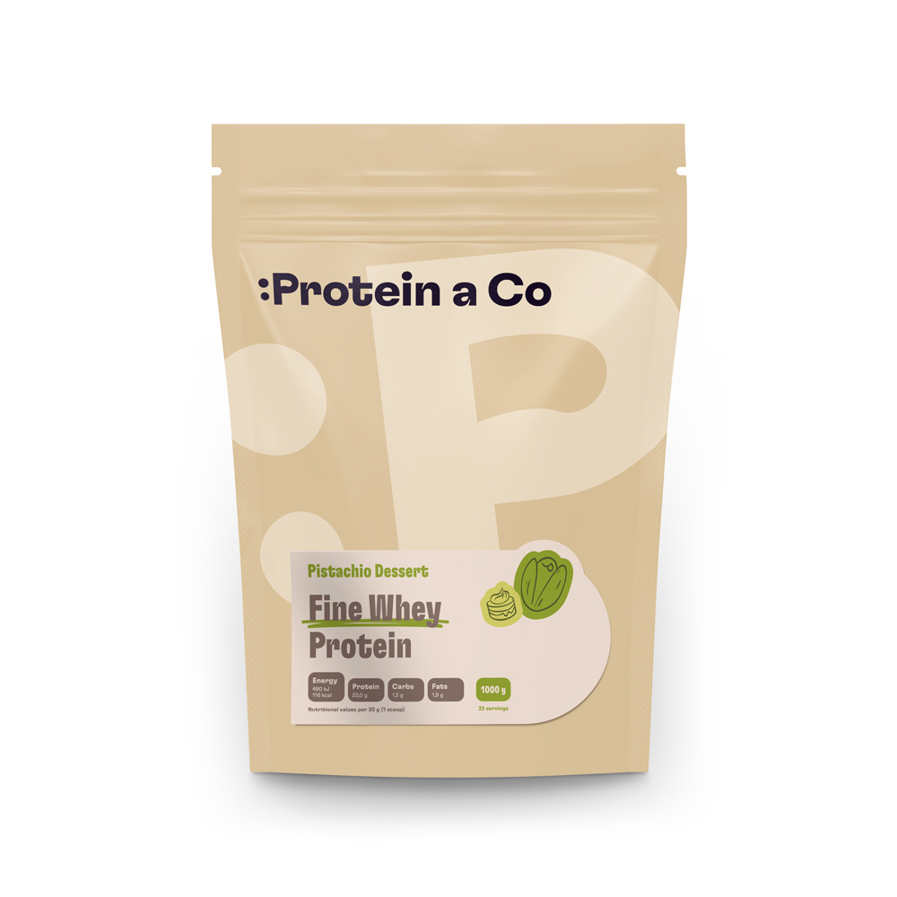 Protein&Co. FINE WHEY – přírodní protein slazený stévií 1 000 g Zvol příchuť: Raspberry choco swirl