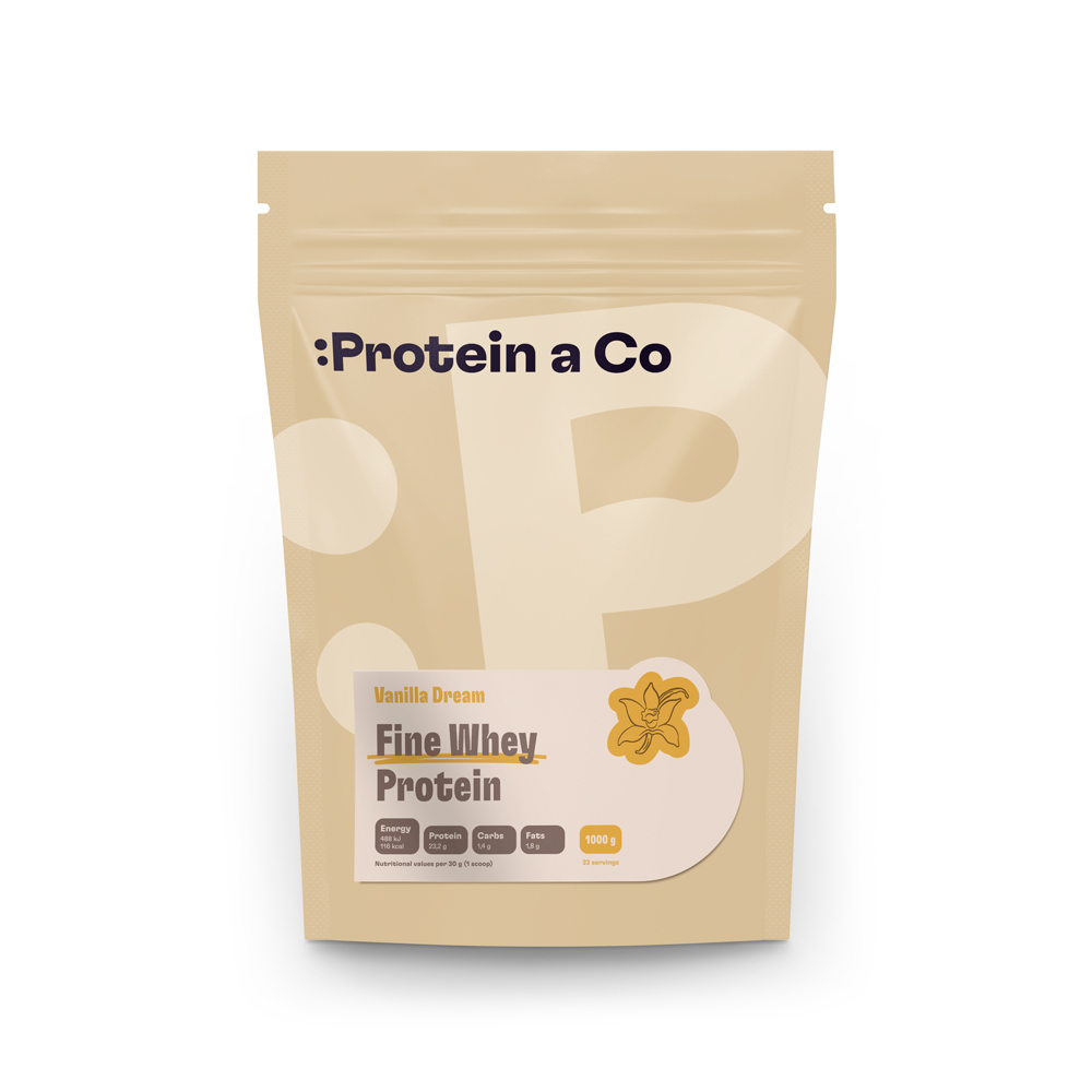 Protein&Co. FINE WHEY – přírodní protein slazený stévií 1 000 g Zvol příchuť: Vanilla dream