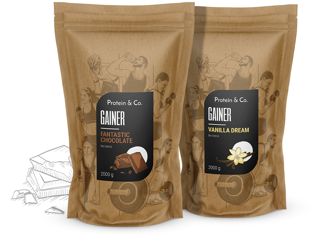 Protein & Co. Gainer 4 kg (2× 2 kg) Zvoľ príchuť: Salted caramel, Zvoľ príchuť: Fantastic chocolate