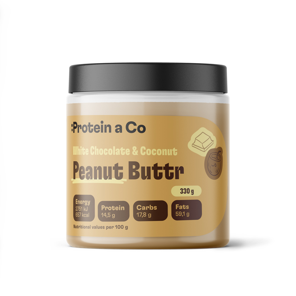 Protein&Co. Arašídový krém s bílou čokoládou a kokosem 330 g