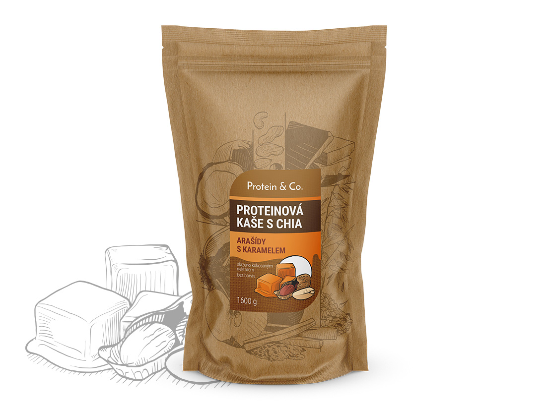 E-shop Protein & Co. Proteínové kaše s chia 1 600 g – 9 príchutí Zvoľ príchuť: Arašidy s karamelom