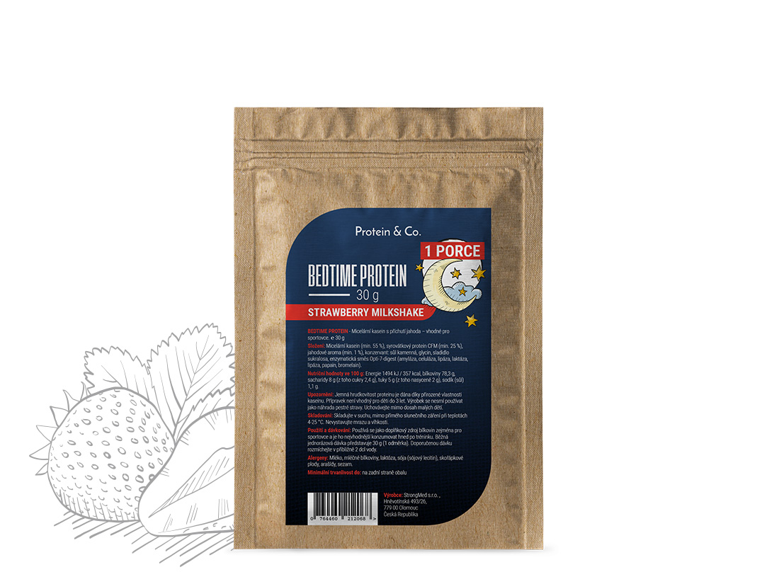 E-shop Protein & Co. BEDTIME proteín - 1 porcia 30 g Zvoľ príchuť: Strawberry milkshake