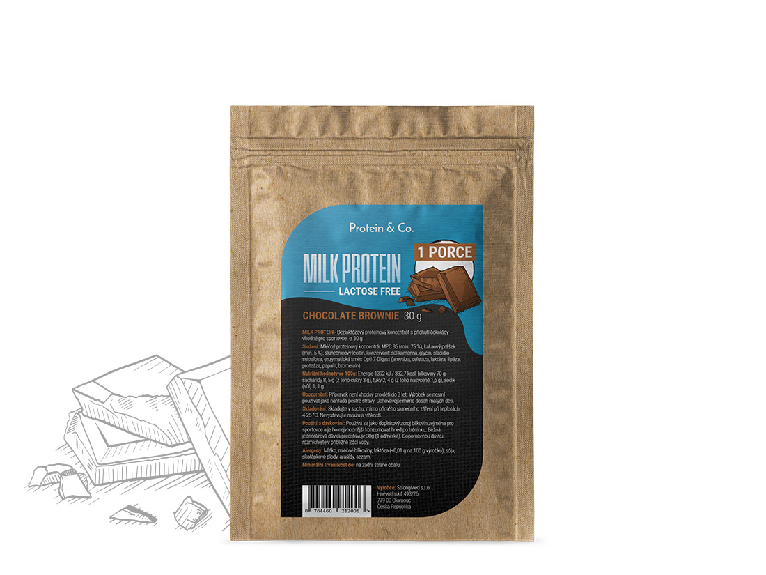 Protein & Co. MILK PROTEIN Lactose free - 1 porcia 30 g Zvoľ príchuť: Chocolate brownie
