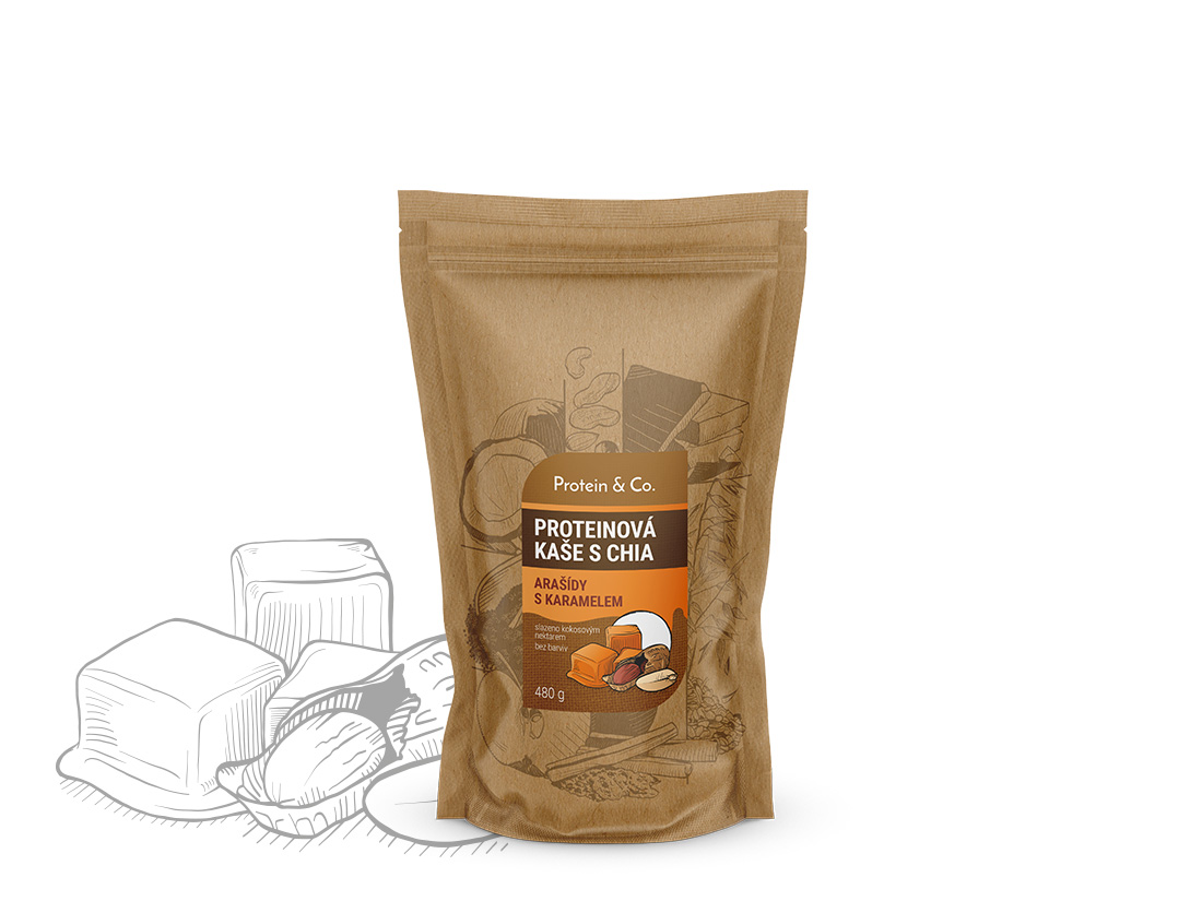 E-shop Protein&Co Proteínová kaša s chia 480 g Zvoľ príchuť: Arašidy s karamelom