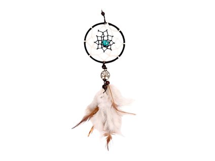 Lapač snů hnědobílý s kovovými přívěsky