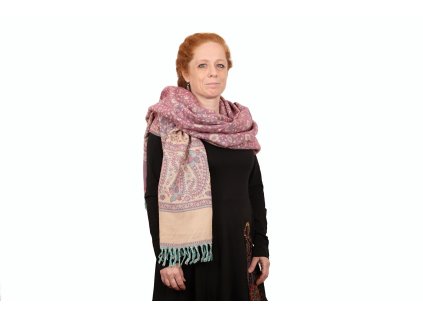 Szal fioletowy z kwiatowym wzorem